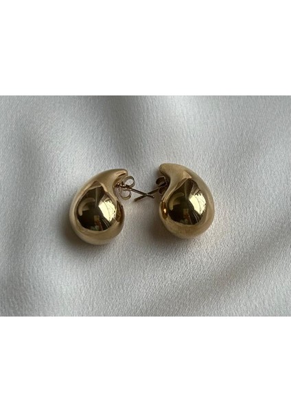 Çelik Gold Altın Renk Göz Yaşı Bottega Su Damlası Küpe Küçük Boy modelleri