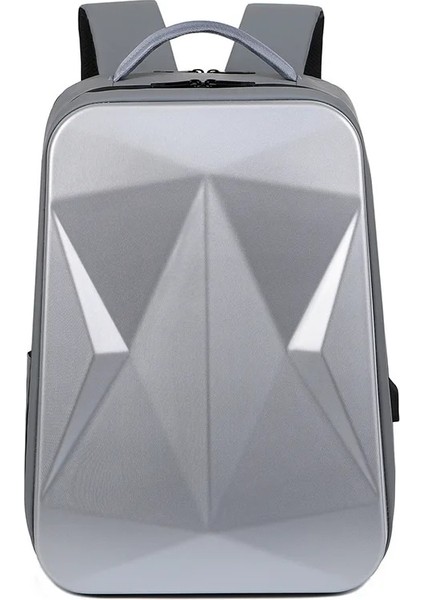 Gri Tarzı 31X19X47CM Erkek Sert Kabuk Sırt Çantası Büyük Kapasiteli Iş Laptop Çantası USB Bağlantı Noktası ile Eşkenar Dörtgen Tasarım Moda Üniversite Öğrencisi Okul Çantası (Yurt Dışından)