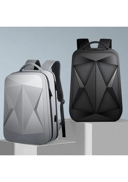 Gri Tarzı 31X19X47CM Erkek Sert Kabuk Sırt Çantası Büyük Kapasiteli Iş Laptop Çantası USB Bağlantı Noktası ile Eşkenar Dörtgen Tasarım Moda Üniversite Öğrencisi Okul Çantası (Yurt Dışından) fiyatları