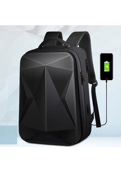 Gri Tarzı 31X19X47CM Erkek Sert Kabuk Sırt Çantası Büyük Kapasiteli Iş Laptop Çantası USB Bağlantı Noktası ile Eşkenar Dörtgen Tasarım Moda Üniversite Öğrencisi Okul Çantası (Yurt Dışından) fırsatları