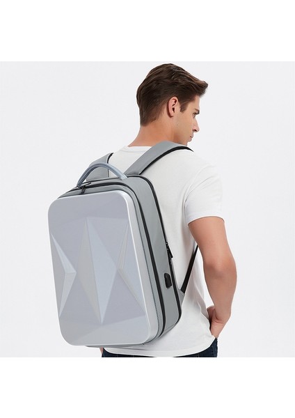 Gri Tarzı 31X19X47CM Erkek Sert Kabuk Sırt Çantası Büyük Kapasiteli Iş Laptop Çantası USB Bağlantı Noktası ile Eşkenar Dörtgen Tasarım Moda Üniversite Öğrencisi Okul Çantası (Yurt Dışından) indirimleri