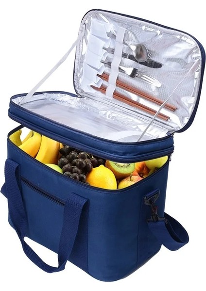 Mavi Stil Li Çift Katlı Soğutucu Çanta Kalınlaştırıcı Alüminyum Folyo Yalıtımlı Gıda (Yurt Dışından)