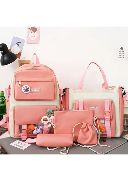 Pembe Tarzı Et Kadın Sırt Çantası Dizüstü Kanvas Okul Çantaları Genç Kızlar Için Kawaii Üniversite Öğrencisi Çocuklar Kitap Çantası Sırt Çantası Yüksek (Yurt Dışından)