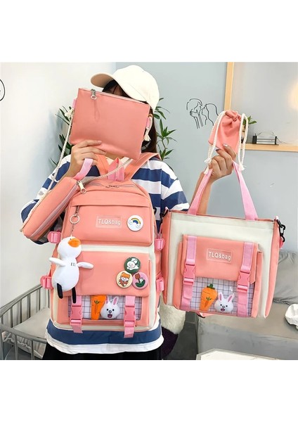 Pembe Tarzı Et Kadın Sırt Çantası Dizüstü Kanvas Okul Çantaları Genç Kızlar Için Kawaii Üniversite Öğrencisi Çocuklar Kitap Çantası Sırt Çantası Yüksek (Yurt Dışından) fiyatları