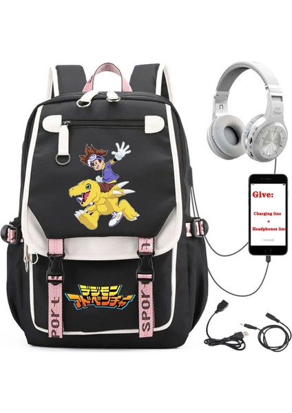 No.10 Stili Anime Digimon Macera Sırt Çantası Unisex Seyahat Sırt Çantası Öğrenci Okul Kitap Çantası USB Şarj Gençler Dizüstü Packsack (Yurt Dışından)