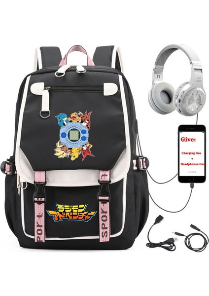 No.10 Stili Anime Digimon Macera Sırt Çantası Unisex Seyahat Sırt Çantası Öğrenci Okul Kitap Çantası USB Şarj Gençler Dizüstü Packsack (Yurt Dışından)