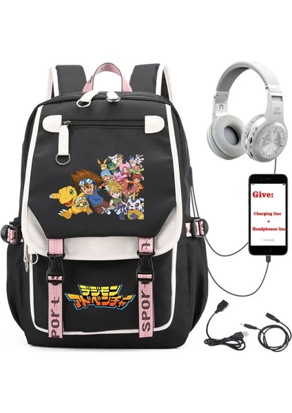 No.10 Stili Anime Digimon Macera Sırt Çantası Unisex Seyahat Sırt Çantası Öğrenci Okul Kitap Çantası USB Şarj Gençler Dizüstü Packsack (Yurt Dışından)