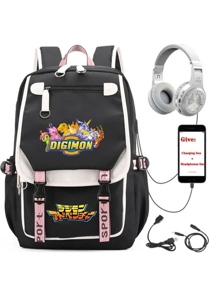 No.10 Stili Anime Digimon Macera Sırt Çantası Unisex Seyahat Sırt Çantası Öğrenci Okul Kitap Çantası USB Şarj Gençler Dizüstü Packsack (Yurt Dışından)