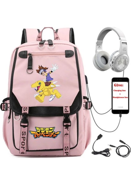 No.10 Stili Anime Digimon Macera Sırt Çantası Unisex Seyahat Sırt Çantası Öğrenci Okul Kitap Çantası USB Şarj Gençler Dizüstü Packsack (Yurt Dışından)