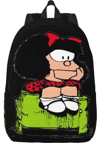 No.6 Stili 31X16X45CM Mafalda Karikatür Kanvas Sırt Çantası Erkekler Kadınlar Için Suya Dayanıklı Okul Koleji Anime Çanta Baskı Okul Çantalarını (Yurt Dışından)