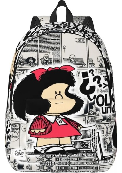 No.6 Stili 31X16X45CM Mafalda Karikatür Kanvas Sırt Çantası Erkekler Kadınlar Için Suya Dayanıklı Okul Koleji Anime Çanta Baskı Okul Çantalarını (Yurt Dışından)