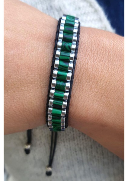 Malakit ve Hematit Taşlı El işi Tasarım Doğal Taş Bileklik
