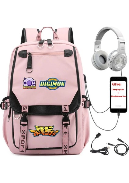 No.27 Tarzı Anime Digimon Macera Sırt Çantası Unisex Seyahat Sırt Çantası Öğrenci Okul Kitap Çantası USB Şarj Gençler Dizüstü Packsack (Yurt Dışından)