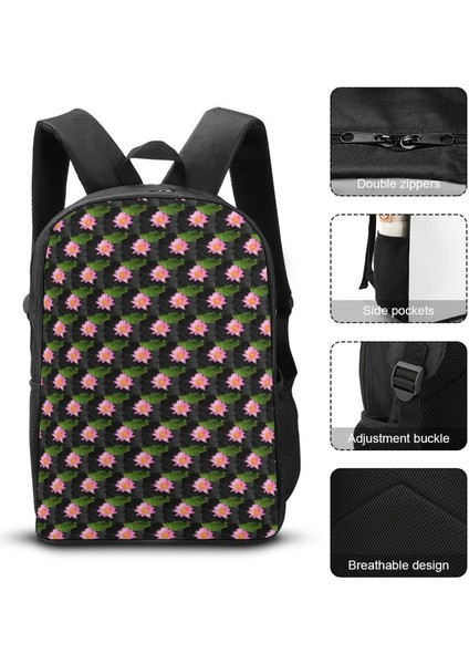 Stil-18 Tarzı 17 Inç Pembe Nilüfer Sırt Çantası Çiçek Baskı Trekking Sırt Çantaları Öğrenci Unisex Tasarım Yumuşak Lise Çantaları Komik Sırt Çantası (Yurt Dışından) fırsatları