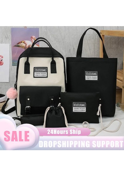 E-Yeşil-5 Adet Tarzı Sırt Çantası 5 Parça Set Lise Sırt Çantaları Genç Kız Anvas Moda Seyahat Kadın Okul Çantalarını Genç Öğrenci Okul Çantası (Yurt Dışından) fiyatları