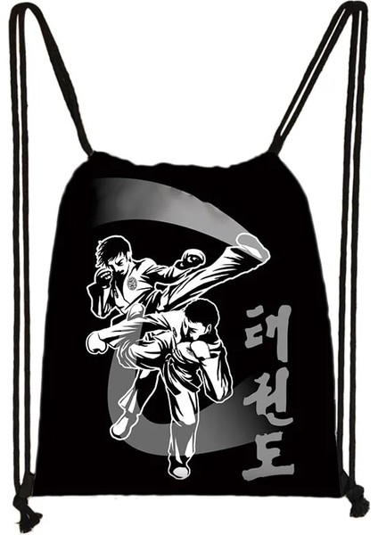 SKDRD08 Tarzı Serin Dövüş Tekvando Judo Seviyorum Ipli Çanta Erkek Kız Moda Saklama Torbaları Genç Sırt Çantası Adam Seyahat Sırt Çantası (Yurt Dışından)