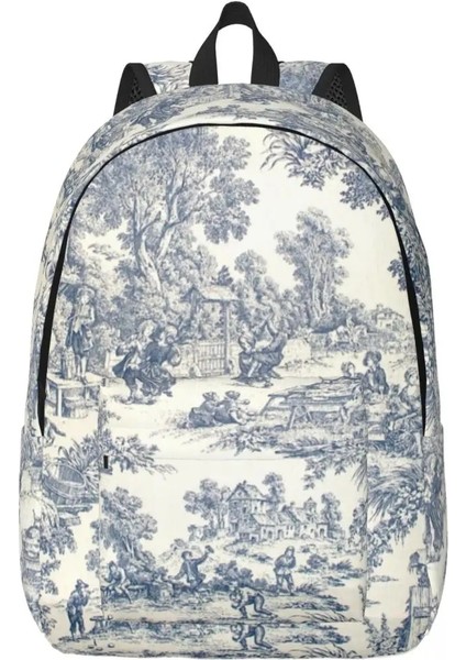 No.7 Tarzı 30X14X40CM Kişiselleştirilmiş Lacivert Toile De Jouy Kanvas Sırt Çantaları Erkek Kadın Temel Sırt Çantası Okul Koleji Için Fransız Kırsal Çiçek Çanta (Yurt Dışından)