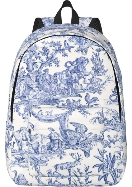 No.7 Tarzı 30X14X40CM Kişiselleştirilmiş Lacivert Toile De Jouy Kanvas Sırt Çantaları Erkek Kadın Temel Sırt Çantası Okul Koleji Için Fransız Kırsal Çiçek Çanta (Yurt Dışından)