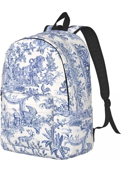No.7 Tarzı 30X14X40CM Kişiselleştirilmiş Lacivert Toile De Jouy Kanvas Sırt Çantaları Erkek Kadın Temel Sırt Çantası Okul Koleji Için Fransız Kırsal Çiçek Çanta (Yurt Dışından)