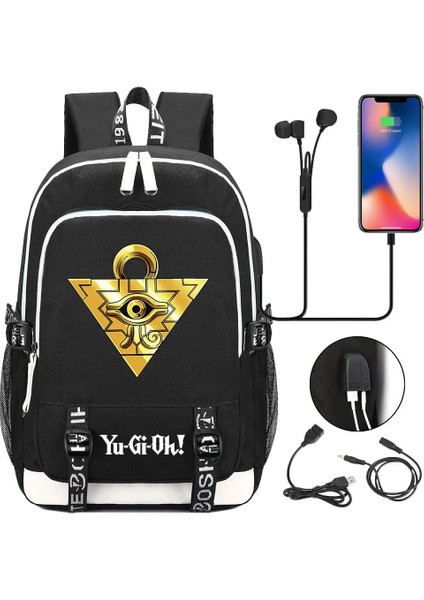 No.15 Tarzı Anime Yu-Gi-Oh Tuval Baskı Sırt Çantası USB Şarj Sırt Çantası Genç Packsack Seyahat Laptop Çantası Öğrenci Fermuar Karikatür Schoolbag (Yurt Dışından)