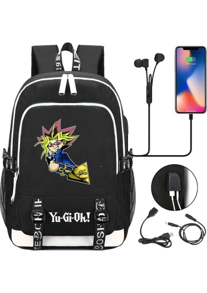 No.15 Tarzı Anime Yu-Gi-Oh Tuval Baskı Sırt Çantası USB Şarj Sırt Çantası Genç Packsack Seyahat Laptop Çantası Öğrenci Fermuar Karikatür Schoolbag (Yurt Dışından)