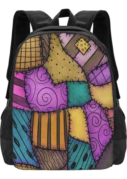 Sırt Çantası-Siyah Tarzı Tek Boyut Patchwork Hurdalar Moda Desen Tasarım Seyahat Dizüstü Okul Sırt Çantası Çanta Ragdoll Paçavra Yamalar Patchwork Kapitone Dikili Kabus (Yurt Dışından)