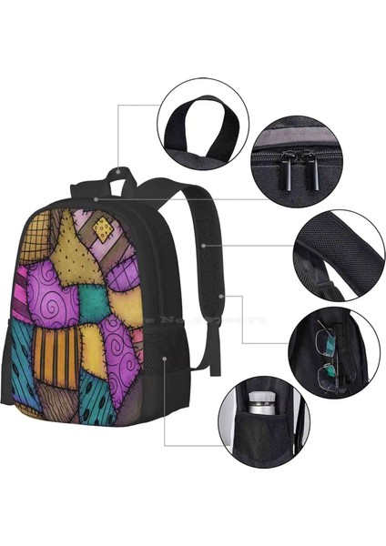 Sırt Çantası-Siyah Tarzı Tek Boyut Patchwork Hurdalar Moda Desen Tasarım Seyahat Dizüstü Okul Sırt Çantası Çanta Ragdoll Paçavra Yamalar Patchwork Kapitone Dikili Kabus (Yurt Dışından) fırsatları