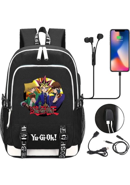 No.15 Tarzı Anime Yu-Gi-Oh Tuval Baskı Sırt Çantası USB Şarj Sırt Çantası Genç Packsack Seyahat Laptop Çantası Öğrenci Fermuar Karikatür Schoolbag (Yurt Dışından)