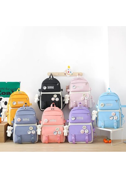 Sarı Stil 43X29CM Büyük Kapasiteli Ilköğretim ve Ortaokul Öğrencileri Sırt Çantası Dört Parçalı Set Kızlar Için Sevimli Düz Renk Okul Sırt Çantası (Yurt Dışından) modelleri