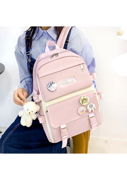 Sarı Stil 43X29CM Büyük Kapasiteli Ilköğretim ve Ortaokul Öğrencileri Sırt Çantası Dört Parçalı Set Kızlar Için Sevimli Düz Renk Okul Sırt Çantası (Yurt Dışından) indirimleri