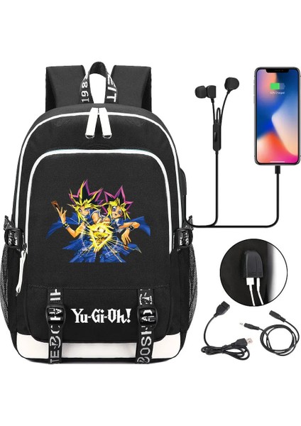 No.14 Tarzı Anime Yu-Gi-Oh Tuval Baskı Sırt Çantası USB Şarj Sırt Çantası Genç Packsack Seyahat Laptop Çantası Öğrenci Fermuar Karikatür Schoolbag (Yurt Dışından)