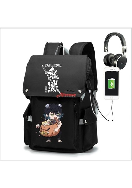 Siyah3 Tarzı Iblis Avcısı Okul Çantası Anime Sırt Çantası Kimetsu Hiçbir Yaiba Cosplay Kız Öğrenci Nezuko Tanjirou Oxford Su Geçirmez Dizüstü Sırt Çantası (Yurt Dışından)