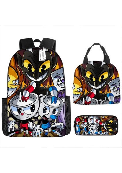 No.5 Tarzı Cuphead Anime Karikatür Sırt Çantası Öğle Yemeği Çantası Kalem Kutusu ve Ilköğretim Ortaokul Öğrencileri Erkek Kız Okul Çantası Laptop Çantası (Yurt Dışından) fiyatları
