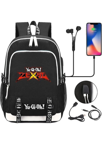 No.10 Stili Anime Yu-Gi-Oh Tuval Baskı Sırt Çantası USB Şarj Sırt Çantası Genç Packsack Seyahat Laptop Çantası Öğrenci Fermuar Karikatür Schoolbag (Yurt Dışından)