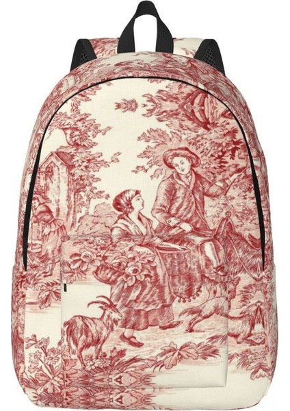 No.3 Tarzı 30X14X40CM Kişiselleştirilmiş Lacivert Toile De Jouy Kanvas Sırt Çantaları Erkek Kadın Temel Sırt Çantası Okul Koleji Için Fransız Kırsal Çiçek Çanta (Yurt Dışından)