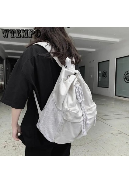 Beyaz Stil Bayanlar Tuval Vintage Kız Eğlence Ipli Kitap Çantası Kadın Kahverengi Dizüstü Kolej Sırt Çantası Kadın Seyahat Okul Çantası Moda Serin (Yurt Dışından)