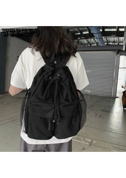Beyaz Stil Bayanlar Tuval Vintage Kız Eğlence Ipli Kitap Çantası Kadın Kahverengi Dizüstü Kolej Sırt Çantası Kadın Seyahat Okul Çantası Moda Serin (Yurt Dışından)