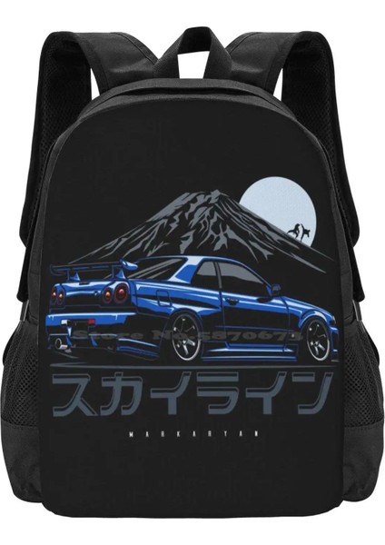 Sırt Çantası-Siyah Tarzı Tek Boyut Skyline Gtr R34 Sırt Çantası Öğrenci Okul Dizüstü Seyahat Çantası Araba Motorları Otomotiv Araç Otomobil Sportcar Japonya Jdm (Yurt Dışından)