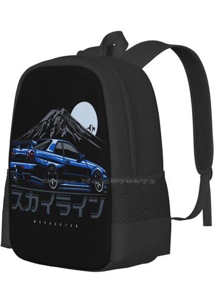 Sırt Çantası-Siyah Tarzı Tek Boyut Skyline Gtr R34 Sırt Çantası Öğrenci Okul Dizüstü Seyahat Çantası Araba Motorları Otomotiv Araç Otomobil Sportcar Japonya Jdm (Yurt Dışından) fiyatları