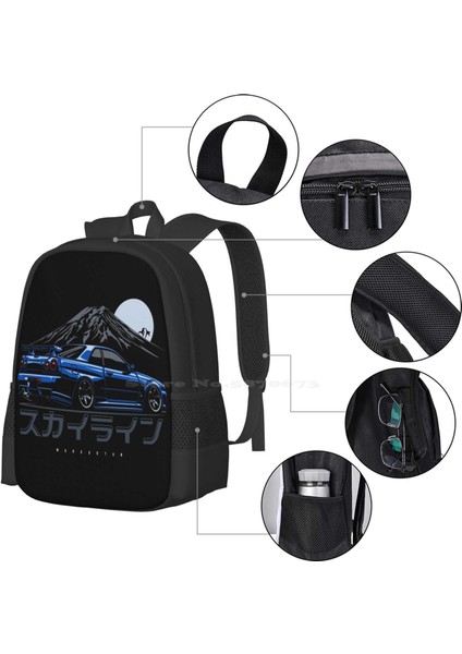 Sırt Çantası-Siyah Tarzı Tek Boyut Skyline Gtr R34 Sırt Çantası Öğrenci Okul Dizüstü Seyahat Çantası Araba Motorları Otomotiv Araç Otomobil Sportcar Japonya Jdm (Yurt Dışından) fırsatları