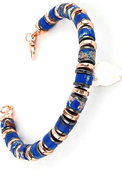 Lapis Lazuli Hematit Taşlı Çelik Detaylı Tasarım Doğal Taş Bileklik
