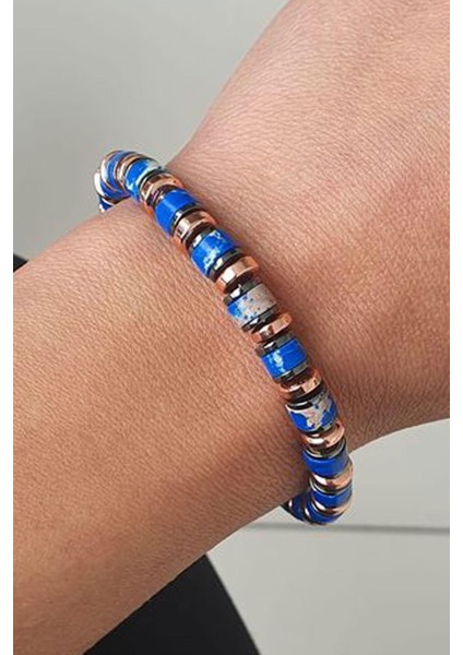 Lapis Lazuli Hematit Taşlı Çelik Detaylı Tasarım Doğal Taş Bileklik fiyatları