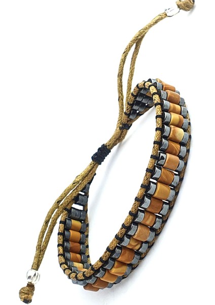 Ağaç Jasper ve Hematit Taşlı El.işi Tasarım Doğal Taş Bileklik