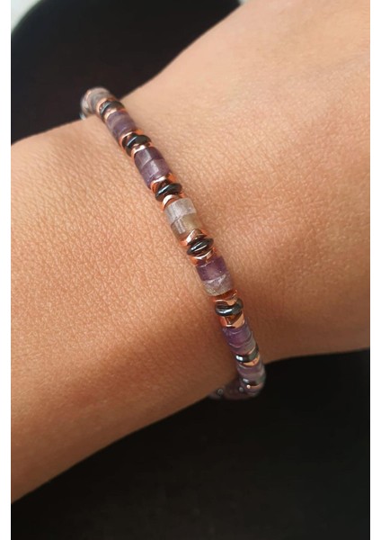 Ametist Hematit Taşlı El Işi Tasarım Doğal Taş Bileklik