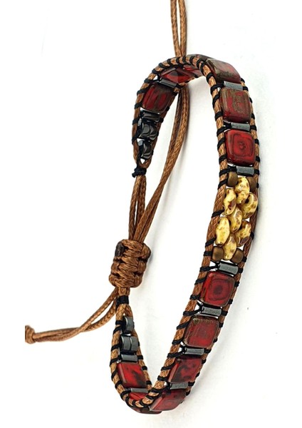 Akik ve Hematit Taşlı El.işi Tasarım Doğal Taş Ayarlanabilir Bileklik