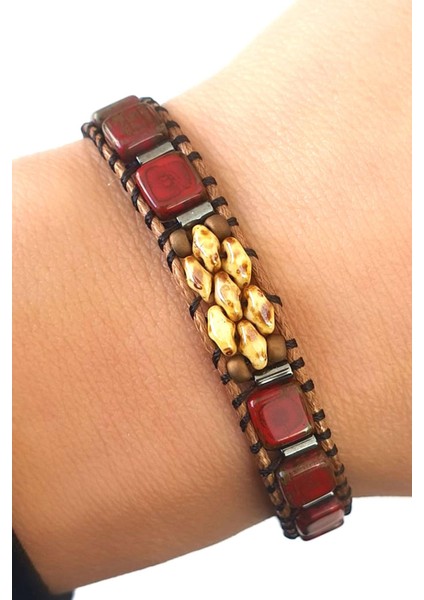 Akik ve Hematit Taşlı El.işi Tasarım Doğal Taş Ayarlanabilir Bileklik fiyatları