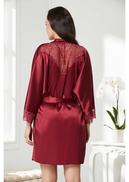 Saten Dantelli Gecelik Sabahlık Takım 4280 Bordo modelleri