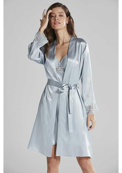 Sütyen Kaplı Sabahlık Gecelik Set 4285 Mist