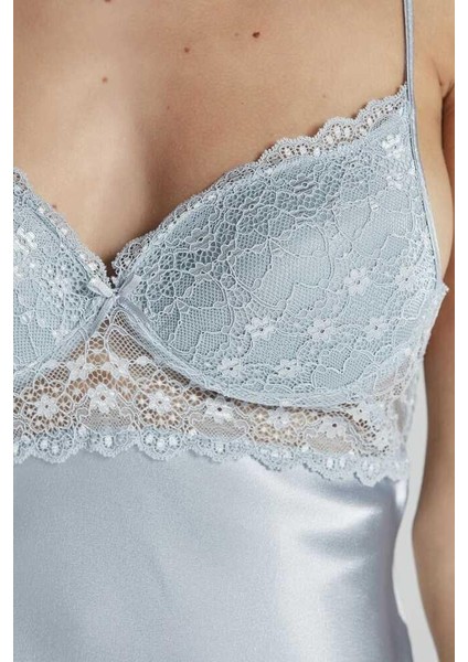 Sütyen Kaplı Sabahlık Gecelik Set 4285 Mist