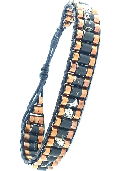 Akik ve Hematit Taşlı El Işi Tasarım Doğal Taş Bileklik